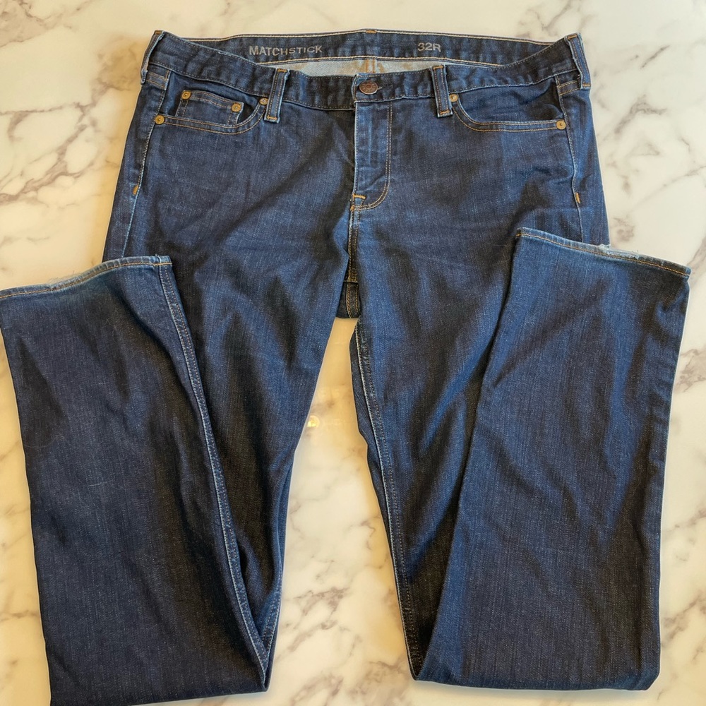 Jcrew Dark wash with yellow stitching jcrew matchstick jean 32R